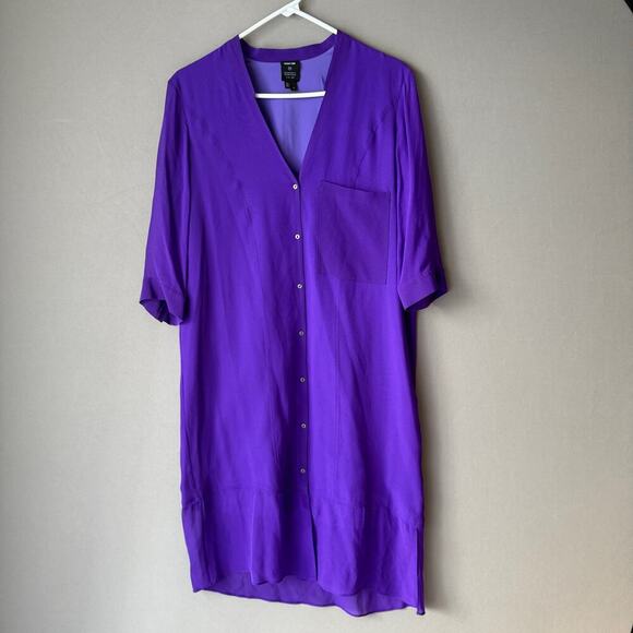 Helmut‎ Lang sz M purple button shift 100% silk dress - Picture 1 of 10